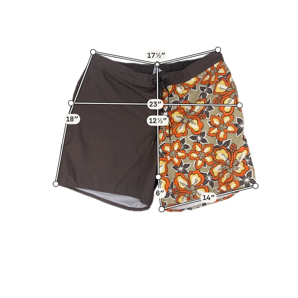 Old Navy Vintage Y2K‎ Board Shorts Mens XL Brown Floral Swim Trunks Split Design